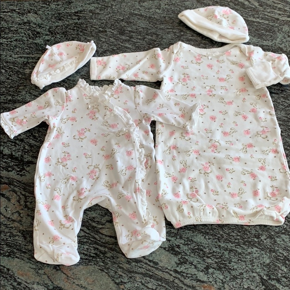 Little Me Vintage Gown and Onesie + Hats